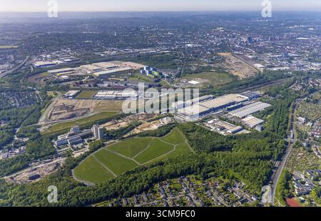 Luftaufnahme, Kaufland Logistics, ehemaliges Westfalenhuette-Gelände, Baustelle und neues REWE Logistikzentrum, Kirchderne, Dortmund, Ruhrgebiet, Nord Stockfoto