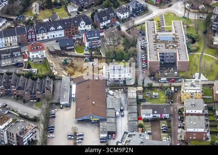 Luftaufnahme, Diakonisches Werk Gladbeck-Bottrop-Dorsten Seniorenzentrum Kaethe Braus, Baustelle Neustraße, Bottrop, Ruhrgebiet, Nordrhein-WE Stockfoto