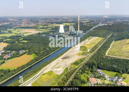 Luftaufnahme, Baustelle für geplantes Stadtviertel Wasserstadt Aden auf dem Gelände der ehemaligen Zeche Haus Aden am Datteln-Hamm-Kanal mit Stockfoto