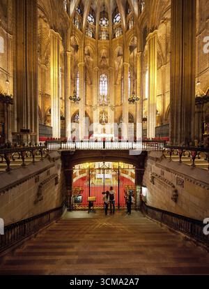 Innenraum, Kathedrale von Barcelona, Chor, Kirche, Barcelona, Katalonien, Spanien, Europa, Stadtbesichtigung, Tourismus, Stadtbesichtigung Europa, Katalonien, Stadttourismus, nach Stockfoto