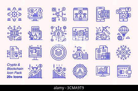 Kryptowährung und Blockchain Set von Web-Symbolen im Linienstil. Symbole für die Kryptotechnologie für Web- und mobile App. Währung, Bitcoin, NFT, Dezentralisierung Stock Vektor