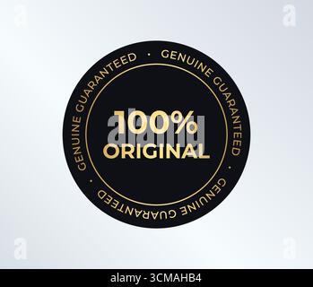 Premium-Qualitätsabzeichen, 100-Prozentiges Originalsiegel In Schwarz Und Gold. Echtes Garantiertes Rundetikett Für Branding, Verpackung, E-Commerce Und Produkt Stock Vektor