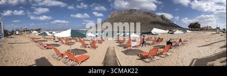 Stavros, Strand von Zorba, Filmset für den Film Alexis Zorbas, Halbinsel Akrotiri, Chania, Kreta, Griechenland, Europa, GRC, Reise, Tourismus, Reiseziel, sig Stockfoto