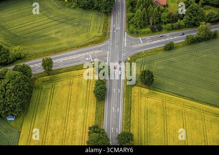 Luftaufnahme, Kreuzung Sythener Straße und Münsterstraße, Lehmbraken, Haltern am See, Ruhrgebiet, Nordrhein-Westfalen, Deutschland, DE, Europa, in Stockfoto