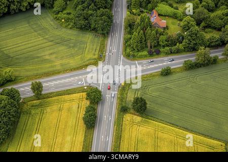 Luftaufnahme, Kreuzung Sythener Straße und Münsterstraße, Lehmbraken, Haltern am See, Ruhrgebiet, Nordrhein-Westfalen, Deutschland, DE, Europa, in Stockfoto