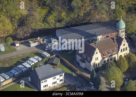 Luftaufnahme, Pfarrsaal Westerbauer, Haspe-West, Hagen, Ruhrgebiet, Nordrhein-Westfalen, Deutschland, Gotteshaus, DE, Europa, religiöse Gemeinschaft Stockfoto