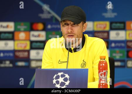 Eindhoven, Niederlande. September 2025. Der Cheftrainer der Union Sebastien Pocognoli wurde während einer Pressekonferenz der belgischen Fußballmannschaft Royale Union Saint-Gilloise in Eindhoven, Niederlande, am Montag, den 15. September 2025, aufgenommen. Das Team bereitet sich auf das morgige Spiel gegen das niederländische Team PSV Eindhoven vor, am Eröffnungstag der Ligaperiode des UEFA Champions League-Turniers. BELGA PHOTO VIRGINIE LEFOUR Credit: Belga News Agency/Alamy Live News Stockfoto