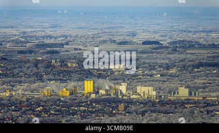 Luftaufnahme, Winterhafen mit Broekelmann Ölmühle am Datteln-Hamm Kanal, Rhynern, Hamm, Ruhrgebiet, Nordrhein-Westfalen, Deutschland, Broekelman Stockfoto