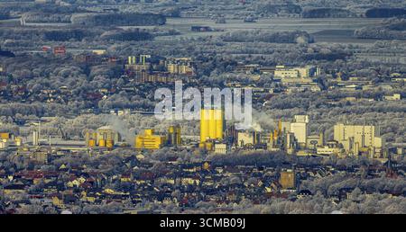 Luftaufnahme, Winterhafen mit Broekelmann Ölmühle am Datteln-Hamm Kanal, Rhynern, Hamm, Ruhrgebiet, Nordrhein-Westfalen, Deutschland, Broekelman Stockfoto