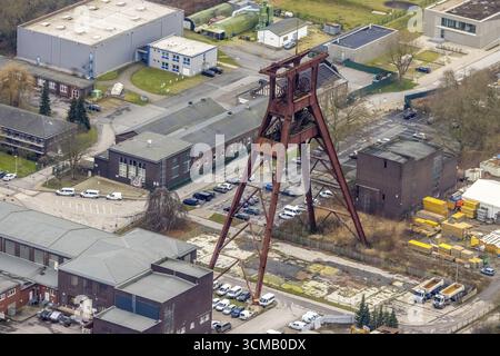 Luftaufnahme, Wendeturm Pluto Zeche im Stadtteil Wanne von Herne, Ruhrgebiet, Nordrhein-Westfalen, Deutschland, DE, Europa, gewundener Turm, Herne Stockfoto