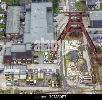 Luftaufnahme, Wendeturm Pluto Zeche im Stadtteil Wanne von Herne, Ruhrgebiet, Nordrhein-Westfalen, Deutschland, DE, Europa, gewundener Turm, Herne Stockfoto