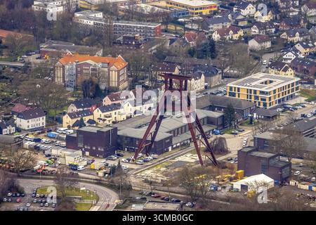 Luftaufnahme, Wendeturm Pluto Zeche im Stadtteil Wanne von Herne, Ruhrgebiet, Nordrhein-Westfalen, Deutschland, DE, Europa, gewundener Turm, Herne Stockfoto