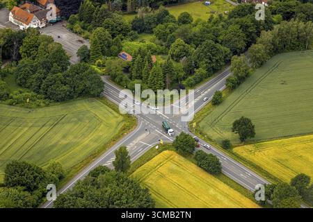 Luftaufnahme, Kreuzung Sythener Straße und Münsterstraße, Lehmbraken, Haltern am See, Ruhrgebiet, Nordrhein-Westfalen, Deutschland, DE, Europa, in Stockfoto