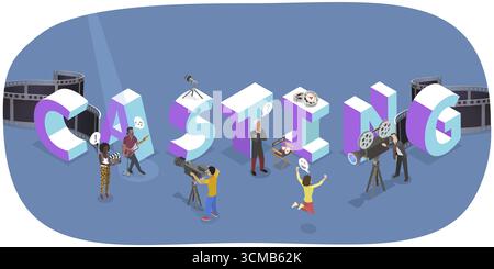 Isometrische flache 3D-Illustration von Filmguss, Videoproduktion Stockfoto