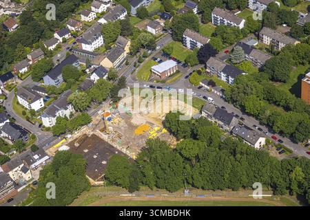 Luftbild, Baustelle am Sportplatz Dorstener Straße, Zweckel, Gladbeck, Ruhrgebiet, Nordrhein-Westfalen, Deutschland, Bauarbeiten, Stockfoto