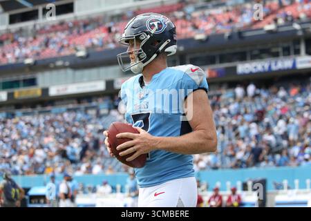 Nashville, USA. September 2025. Johnny Hekker (3) vor dem Spiel gegen die Los Angeles Rams im Nissan Stadium in Nashville, Tennessee am 14. September 2025. (Foto: Kindell Buchanan/SIPA USA) Credit: SIPA USA/Alamy Live News Stockfoto