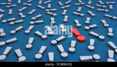 Graues Ausrufezeichen, ein Ausrufezeichen rot. Graues Ausrufezeichen, ein Ausrufezeichen rot. Warnung, Wachheit, Ideen, Ratschläge, Probleme, Symbol. Symbol042s02 Exclamation Mark Stockfoto