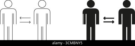 Zwei Personen Mit Pfeilsymbolen. Kontur- Und Silhouettensymbole Für Kommunikation, Interaktion Und Social Connection. Menschliche Interaktion Und Stock Vektor