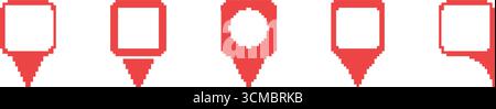 Pixelart Map Pin-Symbolsatz. Sammlung Von Positionsmarkierungen Und Navigationssymbolen. Tools Für Geolokation Und Mapping. Abbildung Des Isolierten Vektors Stock Vektor