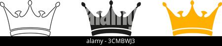 Royal Crown Emblem Line und Solid Icon Set. König und Königin zeremonielle Krone Vektor Silhouetten. Symbol-Sammlung. Abbildung Des Isolierten Vektors Stock Vektor