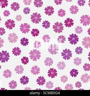 Nahtloses Muster mit vielen kleinen Blumen. Design im Retro-Stil für kleine Mädchen. Zarte Rosa-Violett-Farben. Blumen auf beigefarbenem Hintergrund. Vektorillus Stock Vektor