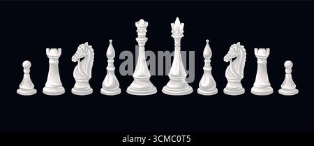 Schachstücke Vektormuster mit klassischem Schwarz-weiß-King-Queen-Rook-Ritter Stock Vektor