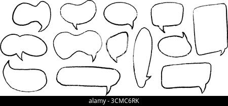 Kreidebleistift Sprechblase-Doodle-Set. Buntstift gezeichnete Comic-Sprechballons und Chat-Symbole mit Grunge-Sketch-Textur. Handgezeichnete Kommunikationsrahmen Stock Vektor
