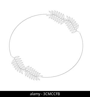 Dünner eleganter ovaler floraler Rahmen verziert mit Blättern Zweig Hand gezeichnet Umrissvektor Illustration. Dekorative Zierleiste, Eckkranz für in Stock Vektor