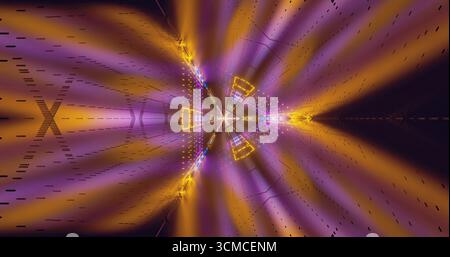Leuchtende Farben sorgen für einen faszinierenden Tunneleffekt, der durch schwindelerregende Muster in violetten und gelben Tönen besticht. Die Szene wird dynamisch angezeigt und zeichnet den Stockfoto