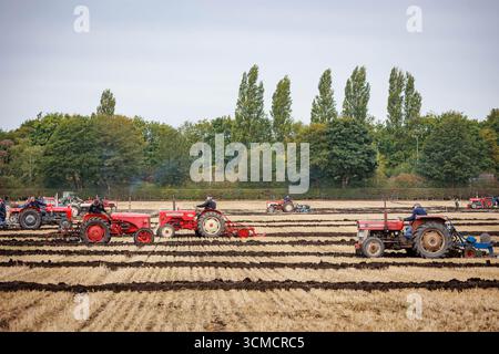 Die Makerfield Pfluggesellschaft veranstaltete ein Pflugspiel in der Moss Side Farm, Manchester Road, Rixton, Warrington, Cheshire, Stockfoto
