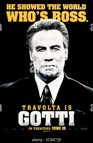 Gotti (2018) unter der Regie von Kevin Connolly mit John Travolta, Spencer Rocco Lofranco und Kelly Preston. Ein biografisches Kriminaldrama, das den Aufstieg und Fall von John Gotti, dem berüchtigten Kopf der Gambino-Familie in New York, dokumentiert. Foto eines Original-Posters aus dem Jahr 2018 (USA), das NUR FÜR REDAKTIONELLE ZWECKE VERWENDET WIRD. Kredit: BFA / Vertical Entertainment Stockfoto