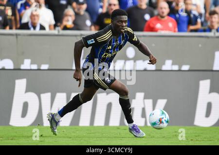Empoli, Italien. September 2025. Ebenezer Akinsanmiro (Pisa) während des Spiels Empoli FC gegen Spezia Calcio, italienischer Fußball Serie B in Empoli, Italien, 14. September 2025 Credit: Independent Photo Agency/Alamy Live News Stockfoto