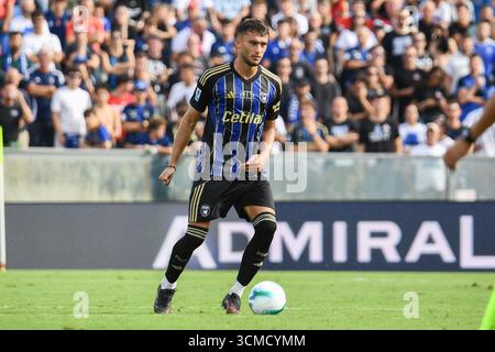 Empoli, Italien. September 2025. Simone Canestrelli (Pisa) während des Spiels Empoli FC gegen Spezia Calcio, italienischer Fußball Serie B in Empoli, Italien, 14. September 2025 Credit: Independent Photo Agency/Alamy Live News Stockfoto