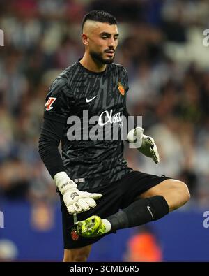 Barcelona, Spanien. September 2025. Leo Roman von RCD Mallorca spielte am 15. September 2025 im RCDE-Stadion in Barcelona, Spanien, während des La Liga EA Sports Matches zwischen RCD Espanyol und RCD Mallorca. (Foto: Bagu Blanco/PRESSIN) Credit: PRESSINPHOTO SPORTS AGENCY/Alamy Live News Stockfoto