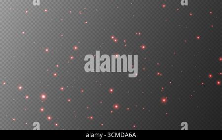 Rote funkelnde Sterne, glänzende Partikel Lichteffekt, transparente, fliegende Sternenstaub-Textur Stock Vektor