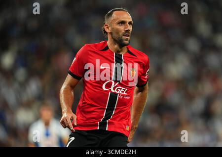 Barcelona, Spanien. September 2025. Vedat Muriqi von RCD Mallorca spielte am 15. September 2025 im RCDE-Stadion in Barcelona, Spanien, während des La Liga EA Sports Match zwischen RCD Espanyol und RCD Mallorca. (Foto: Bagu Blanco/PRESSIN) Credit: PRESSINPHOTO SPORTS AGENCY/Alamy Live News Stockfoto