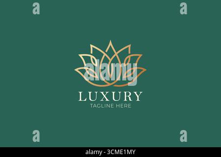 Logo Luxuriöse Lotusblume Linear Gold Natur Feminine Markenidentitätszeichen Symbol Stock Vektor