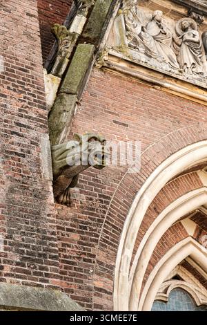 Architektonische Details eines Steingargoyles in einem historischen Gebäude mit komplizierten Schnitzereien und Texturen Stockfoto