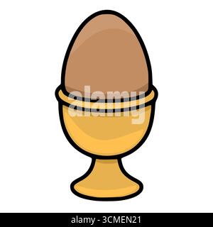 Diese Vektor-Illustration zeigt ein akribisch detailliertes braunes Ei, eingebettet in einen goldenen Eierbecher, präsentiert vor einem scharf weißen Hintergrund. Stock Vektor
