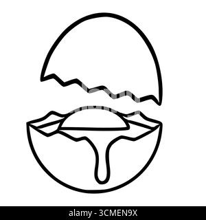 Eine skurrile Vektor-Illustration eines zerrissenen Eies mit einem Eigelb, das einer stilisierten Sonne ähnelt, mit einem tropfenden Effekt, dargestellt in kräftigen schwarzen Linien Agave Stock Vektor