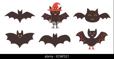 Halloween bat silhouette set, doodle icons Stock Vektor