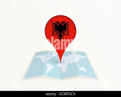 Albanien Karte Pin mit Nationalflagge auf Open World Karte. Perfekt für Reiseführer, geografische Inhalte, globale Positionierungskonzepte und internatio Stock Vektor