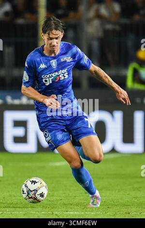 Empoli, Italien. September 2025. Bohdan Popov (Empoli) während des Spiels Empoli FC gegen Spezia Calcio, italienischer Fußball Serie B in Empoli, Italien, 14. September 2025 Credit: Independent Photo Agency/Alamy Live News Stockfoto