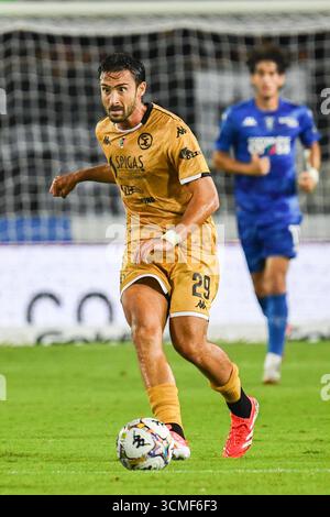 Empoli, Italien. September 2025. Francesco Cassata (Spezia) während des Spiels Empoli FC gegen Spezia Calcio, italienischer Fußball Serie B in Empoli, Italien, 14. September 2025 Credit: Independent Photo Agency/Alamy Live News Stockfoto