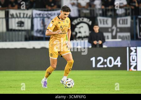 Empoli, Italien. September 2025. Ales Mateju (Spezia) während des Spiels Empoli FC gegen Spezia Calcio, italienischer Fußball Serie B in Empoli, Italien, 14. September 2025 Credit: Independent Photo Agency/Alamy Live News Stockfoto