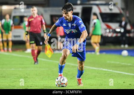 Empoli, Italien. September 2025. Salvatore Elia (Empoli) während des Spiels Empoli FC gegen Spezia Calcio, italienischer Fußball Serie B in Empoli, Italien, 14. September 2025 Credit: Independent Photo Agency/Alamy Live News Stockfoto