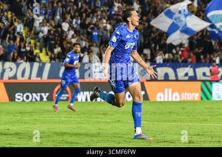 Empoli, Italien. September 2025. Bohdan Popov (Empoli) während des Spiels Empoli FC gegen Spezia Calcio, italienischer Fußball Serie B in Empoli, Italien, 14. September 2025 Credit: Independent Photo Agency/Alamy Live News Stockfoto