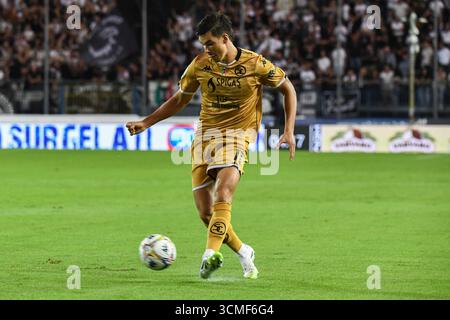 Empoli, Italien. September 2025. Pietro Beruatto (Spezia) während des Spiels Empoli FC gegen Spezia Calcio, italienischer Fußball Serie B in Empoli, Italien, 14. September 2025 Credit: Independent Photo Agency/Alamy Live News Stockfoto