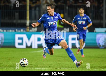 Empoli, Italien. September 2025. Bohdan Popov (Empoli) während des Spiels Empoli FC gegen Spezia Calcio, italienischer Fußball Serie B in Empoli, Italien, 14. September 2025 Credit: Independent Photo Agency/Alamy Live News Stockfoto