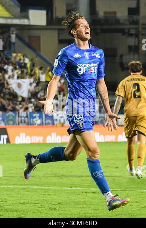 Empoli, Italien. September 2025. Bohdan Popov (Empoli) während des Spiels Empoli FC gegen Spezia Calcio, italienischer Fußball Serie B in Empoli, Italien, 14. September 2025 Credit: Independent Photo Agency/Alamy Live News Stockfoto